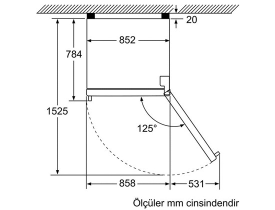 Bosch KDN74AL20N NoFrost, Üstten donduruculu Çelik görünümlü dış yüzey kapılar