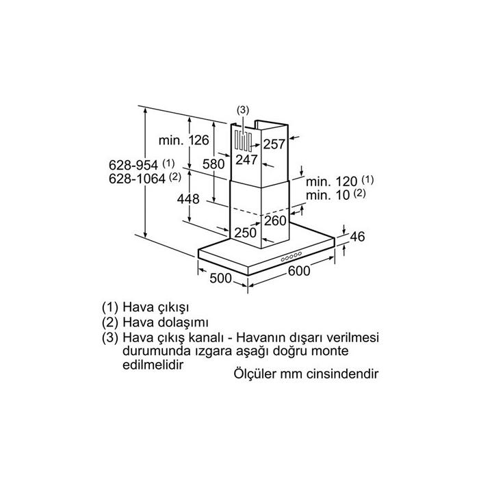 Bosch Serie | 2 DWB064W51T DWB064W51T Çelik Box-Tasarım Çelik Duvar Tipi Davlumbaz, 60 cm