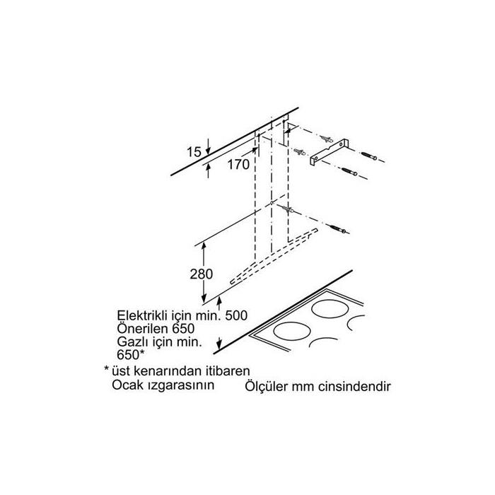 Bosch Serie | 4 DWA06E621 Beyaz Duvar Tipi Davlumbaz, 60 cm Camlı Tasarım Cam Dekorlu & Beyaz