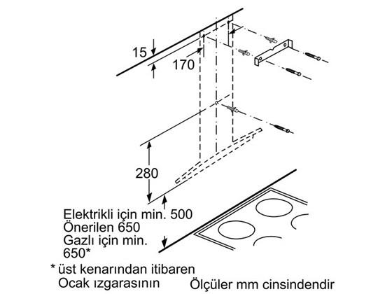 Bosch Serie | 4 DWA06E661 Siyah Duvar Tipi Davlumbaz, 60 cm Camlı Tasarım Cam Dekorlu & Siyah