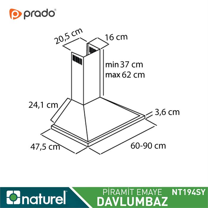 Naturel Siyah Piramit Davlumbaz Siyah