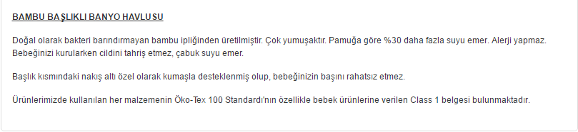 Babyneo Bambu Başlıklı Havlu