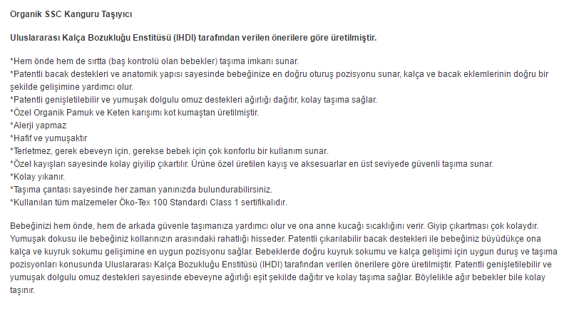 BabyNEO Organik SSC Kanguru Taşıyıcı