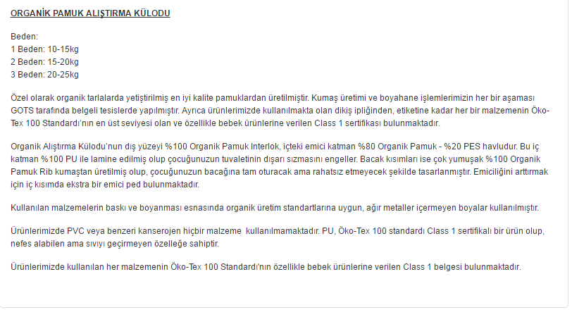 BabyNEO Organik Pamuk Alıştırma Külodu