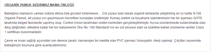 BabyNEO Organik Pamuk Sızdırmaz Mama Önlüğü Zürafa