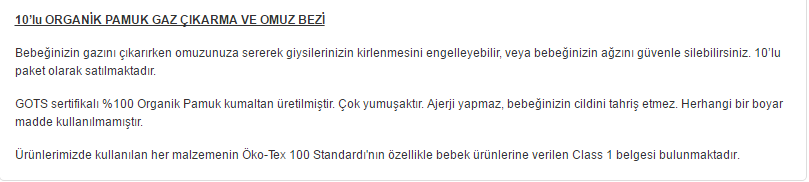 BabyNEO Organik Pamuk 10'lu Gaz Bezi