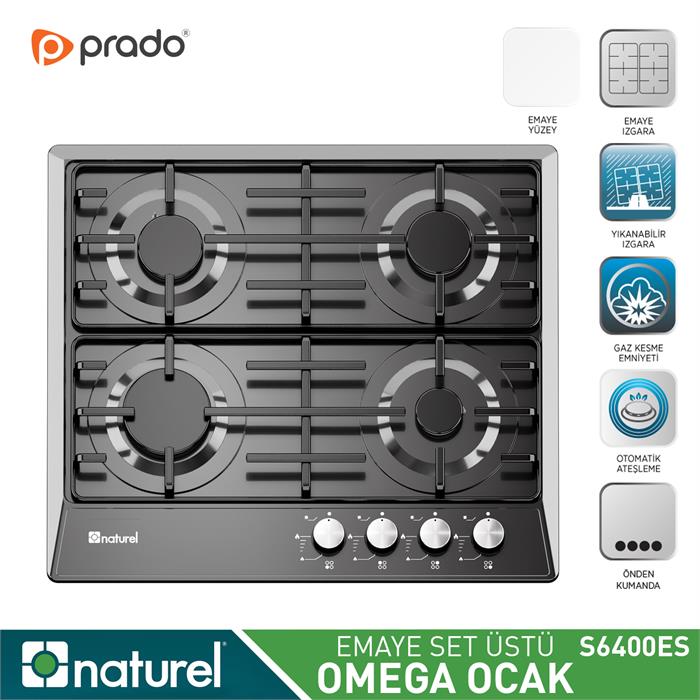 Naturel Omega S6400ES FFD LPG Setüstü Ocak Siyah