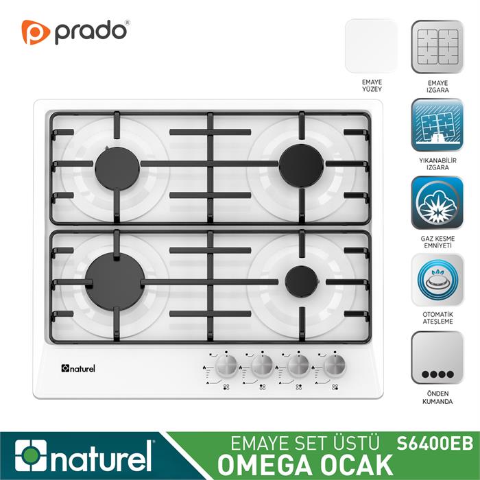 Naturel Omega S6400EB FFD LPG Setüstü Ocak Beyaz