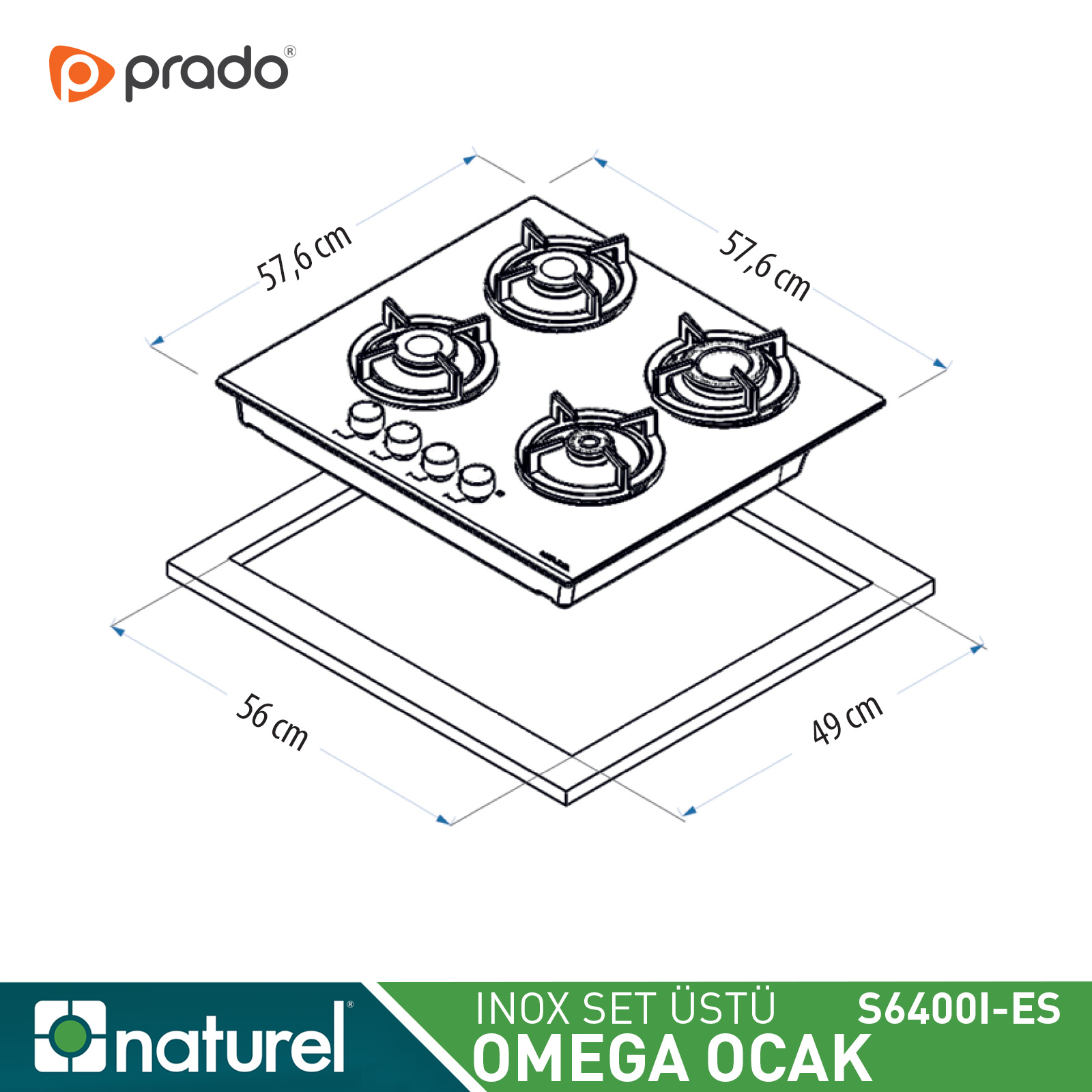 Naturel Omega Set Üstü LPG'li Emaye Ocak - İnox