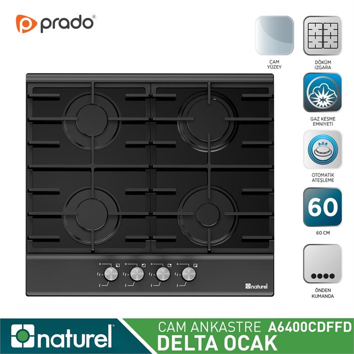 Naturel Delta 60 Eloksal Panel Ankastre Cam Ocak Siyah