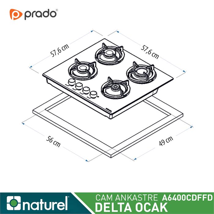 Naturel Delta 60 Eloksal Panel Ankastre Cam Ocak Siyah