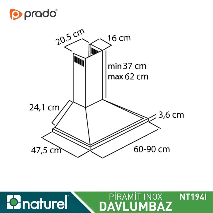 Naturel İnox Piramit Davlumbaz 194I