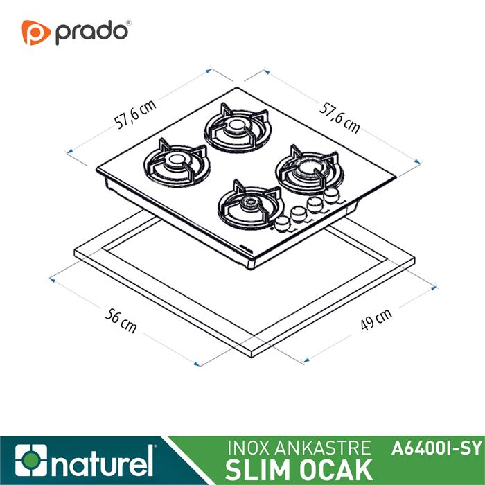 Naturel Ankastre Slim 4 Gözlü Ocak - Inox