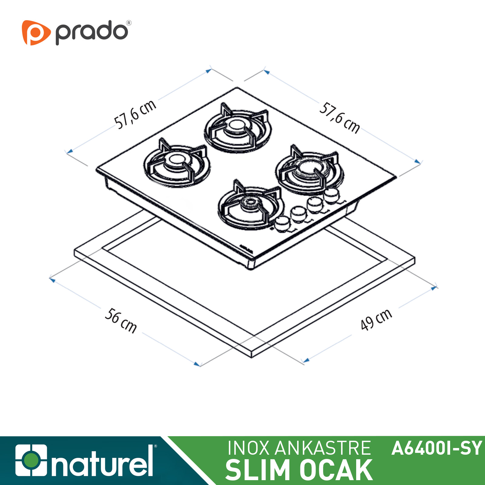 Naturel Ankastre Slim 4 Gözlü Ocak - Inox