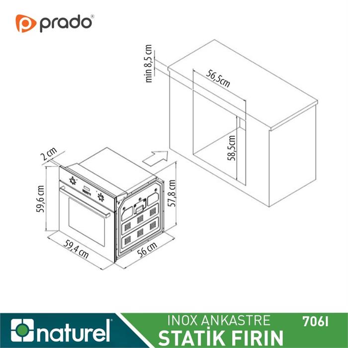 Naturel Statik Ankastre Fırın 706I - Inox