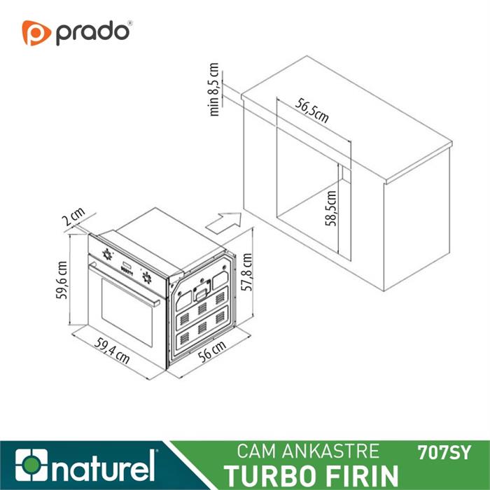 Naturel Cam Ankastre Turbo Fırın 707 - Siyah