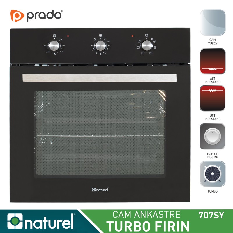 Naturel Cam Ankastre Turbo Fırın 707 - Siyah