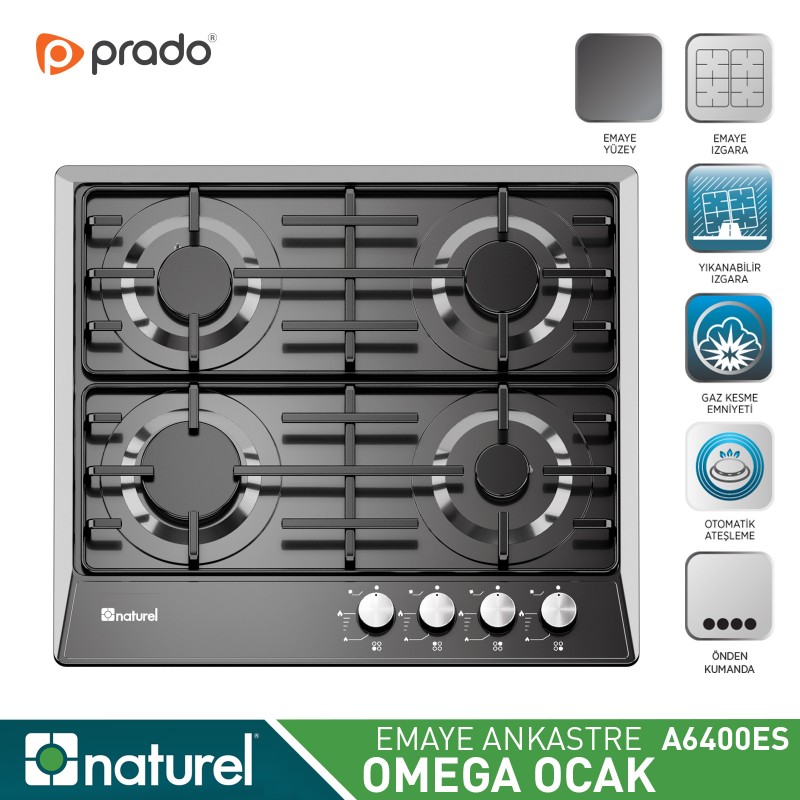 Naturel Omega Ankastre Emaye Ocak - Siyah