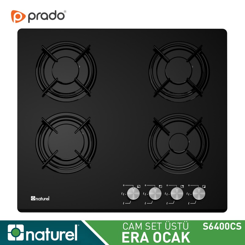 Naturel Era Set Üstü Önden Düğmeli Cam Ocak - Siyah