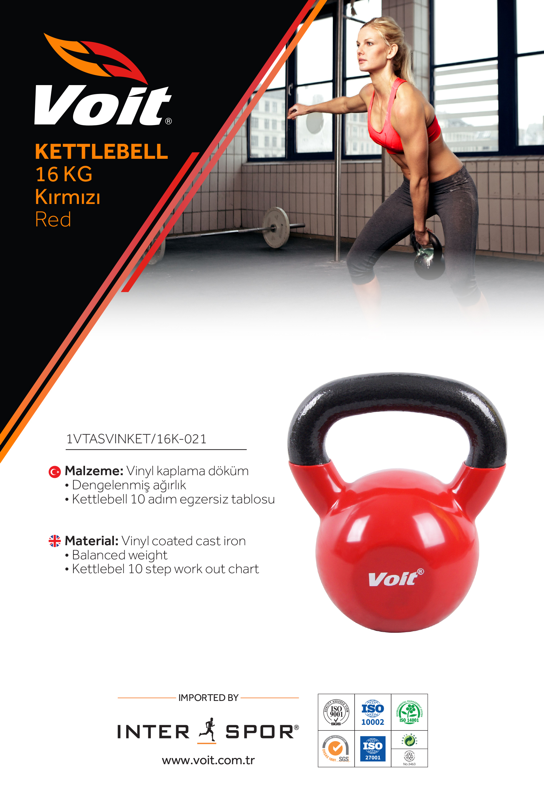 Voit Vınyl Kettlebell 16Kg Krmz