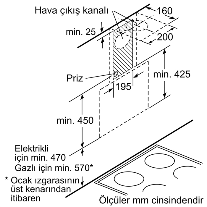 Bosch DWK66AJ20T Duvar Tipi Davlumbaz Eğimli Davlumbaz