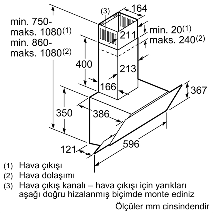 Bosch DWK66AJ20T Duvar Tipi Davlumbaz Eğimli Davlumbaz