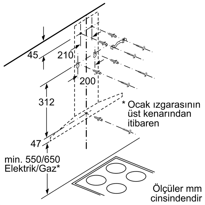 Bosch DWQ66DM50 Duvar Tipi Davlumbaz