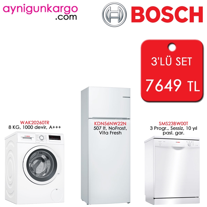 Bosch Üçlü Set KDN56NW22N, WAK20260TR, SMS23BW00T