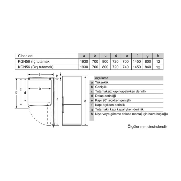 Bosch KGN56AIF0N Alttan Donduruculu Buzdolabı A++