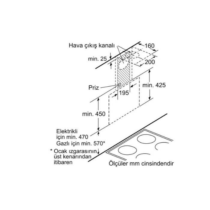 Bosch DWK65AD70R Duvar Tipi Davlumbaz 60 cm Antrasit Gri