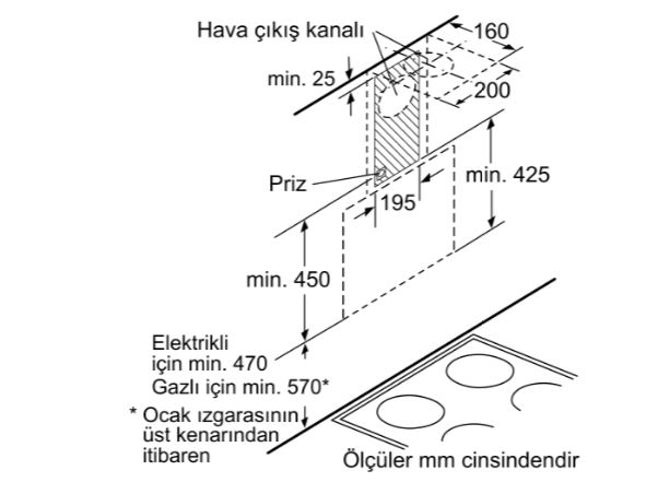 Bosch DWK65AD70R Duvar Tipi Davlumbaz 60 cm Antrasit Gri