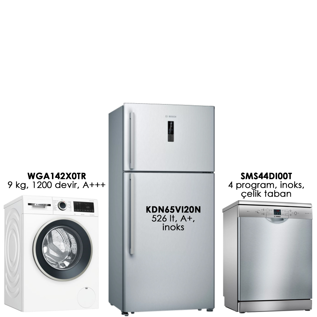 Bosch Üçlü Beyaz Eşya Seti WGA142X1TR-KDN65VI20N-SMS44DI00T