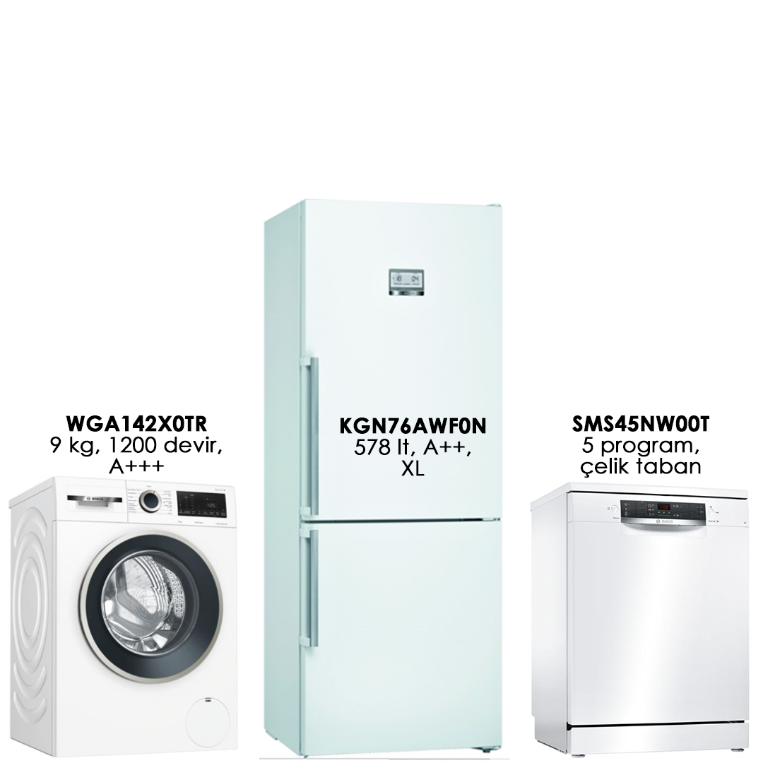 Bosch Üçlü Beyaz Eşya Seti WGA142X1TR-KGN76AWF0N-SMS45NW00T