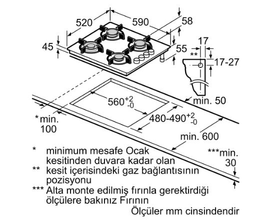 Bosch POP6C9O10O Gazlı Ankastre Ocak