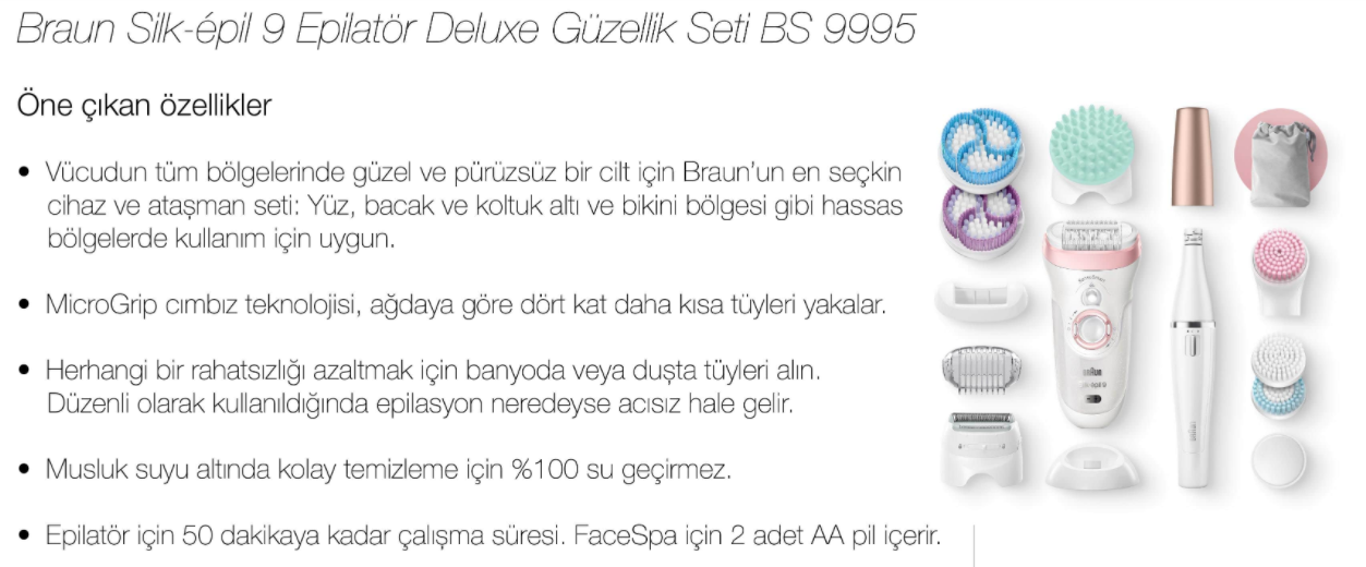 Braun Silk Epil 9-995 SensoSmart FaceSpa Güzellik Seti Islak Kuru Epilatör