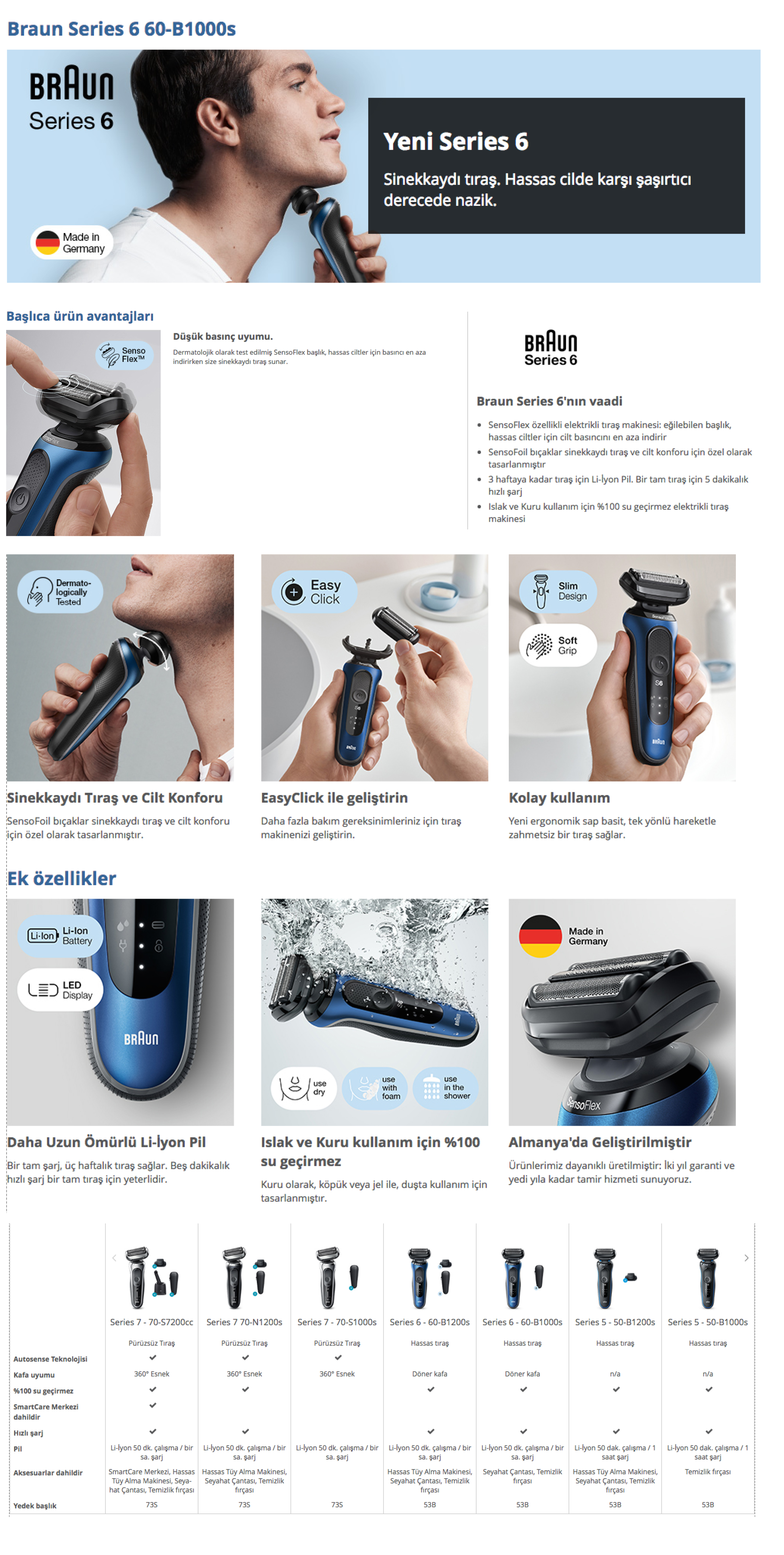 Braun Seri 6 B1000s Kablosuz Tıraş Makinası - SensoFlex - Easy Click Islak & Kuru