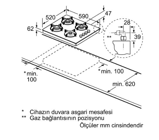 Bosch POP0C2O10O Doğalgazlı Beyaz Set Üstü Ocak