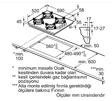 Bosch POP6C6O10L Gazlı Ocak Siyah