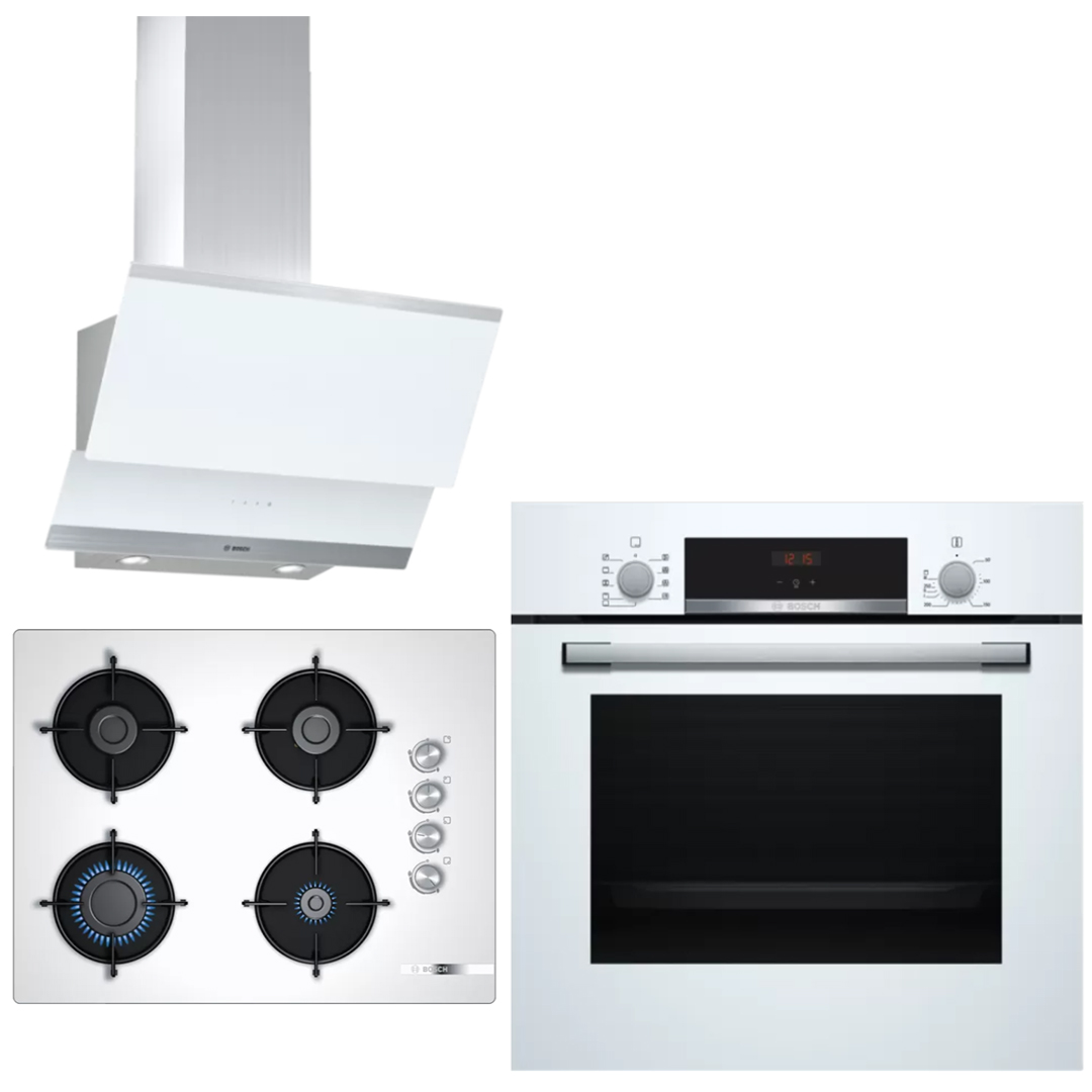 Bosch 3'lü Beyaz Ankastre Set HBF534EW0T, POP7C2O10O, DWK065G20T