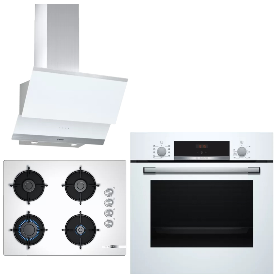 Bosch 3'lü Beyaz Ankastre Set HBF514BW0T, POP7C2O10O, DWK065G20T