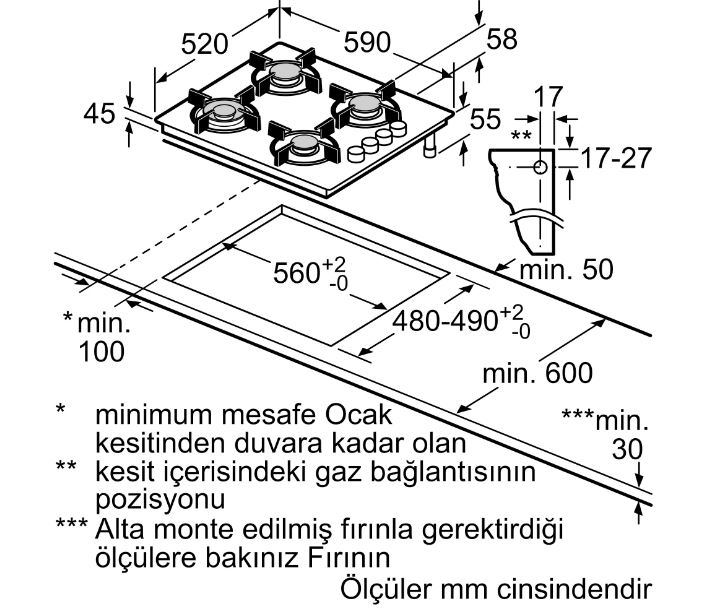 Bosch POP6C2O10L LPG'li Beyaz Cam Ankastre Ocak