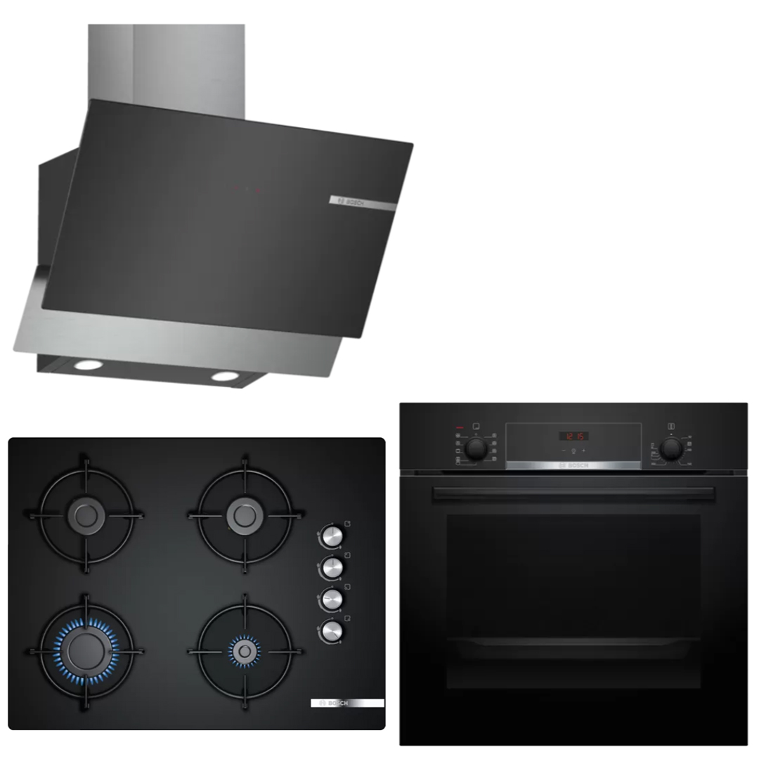 Bosch HIF534EB0T, POP7C6O10O, DWK65AD60R Buhar Destekli Siyah Set