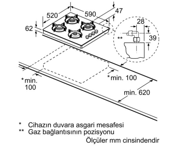 Bosch POP0C6O12O Set Üstü Gazlı Ocak