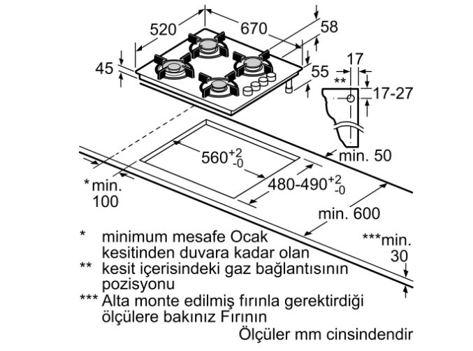 Bosch POP7C9O12O Gazlı Ocak Antrasit Gri