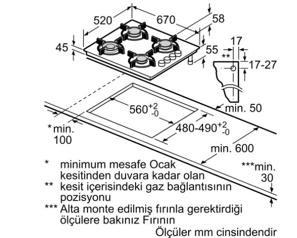 Bosch POP7C6O12O Gazlı Ocak