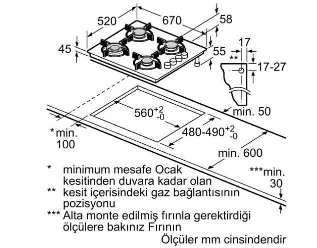 Bosch POP7C2O12O Gazlı Ocak
