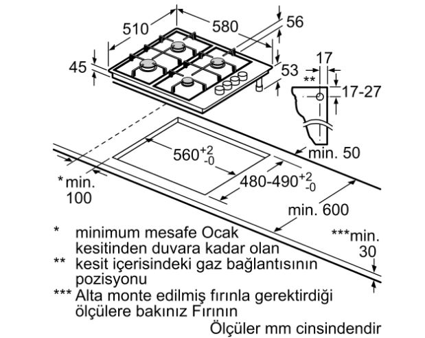 Bosch PBP6C5B82O Gazlı Ocak 60 cm