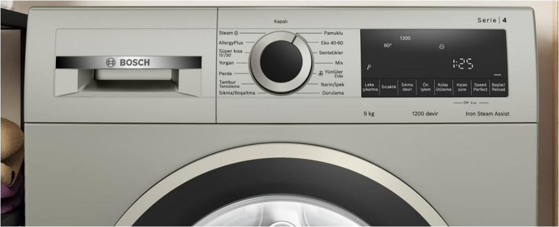 Bosch WGA142ZXTR 9 Kg 1200 Devir A Enerji Buhar Programlı Çamaşır Makinesi