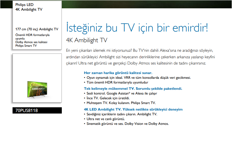 Philips 70PUS8118/62 4K UHD 70